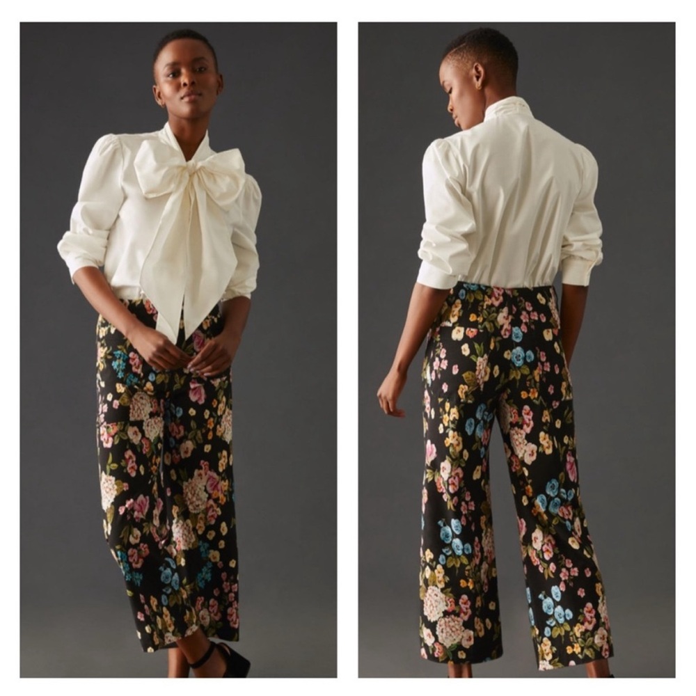 Maeve Anthropologie The Colette Cropped Wide Leg Pants With Floral Print Size 33